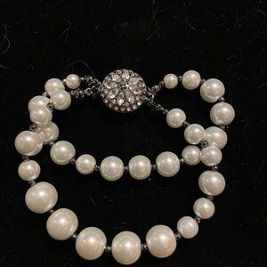 Chic Double-Strand Pearl Bracelet with Silver Clasp 7.5”